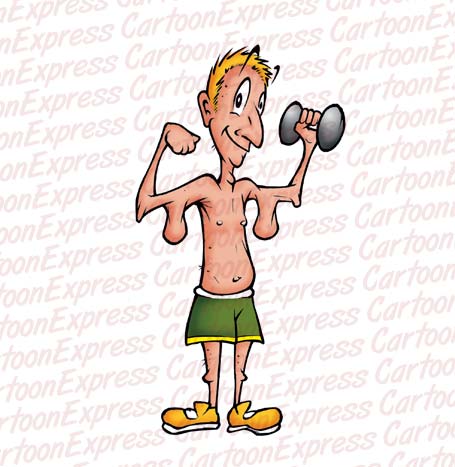 weakling with barbell